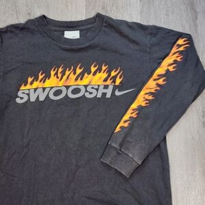 Y2k Nike Youth Large Long Sleeve Flames Embossed Swoosh Check Gray Streetwear